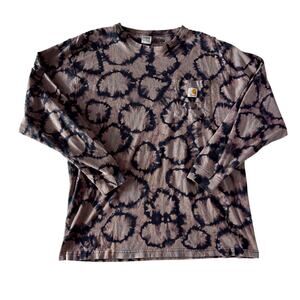 Shibori Bleach Dyed Carhartt Long Sleeve T-Shirt Navy Purple Large L